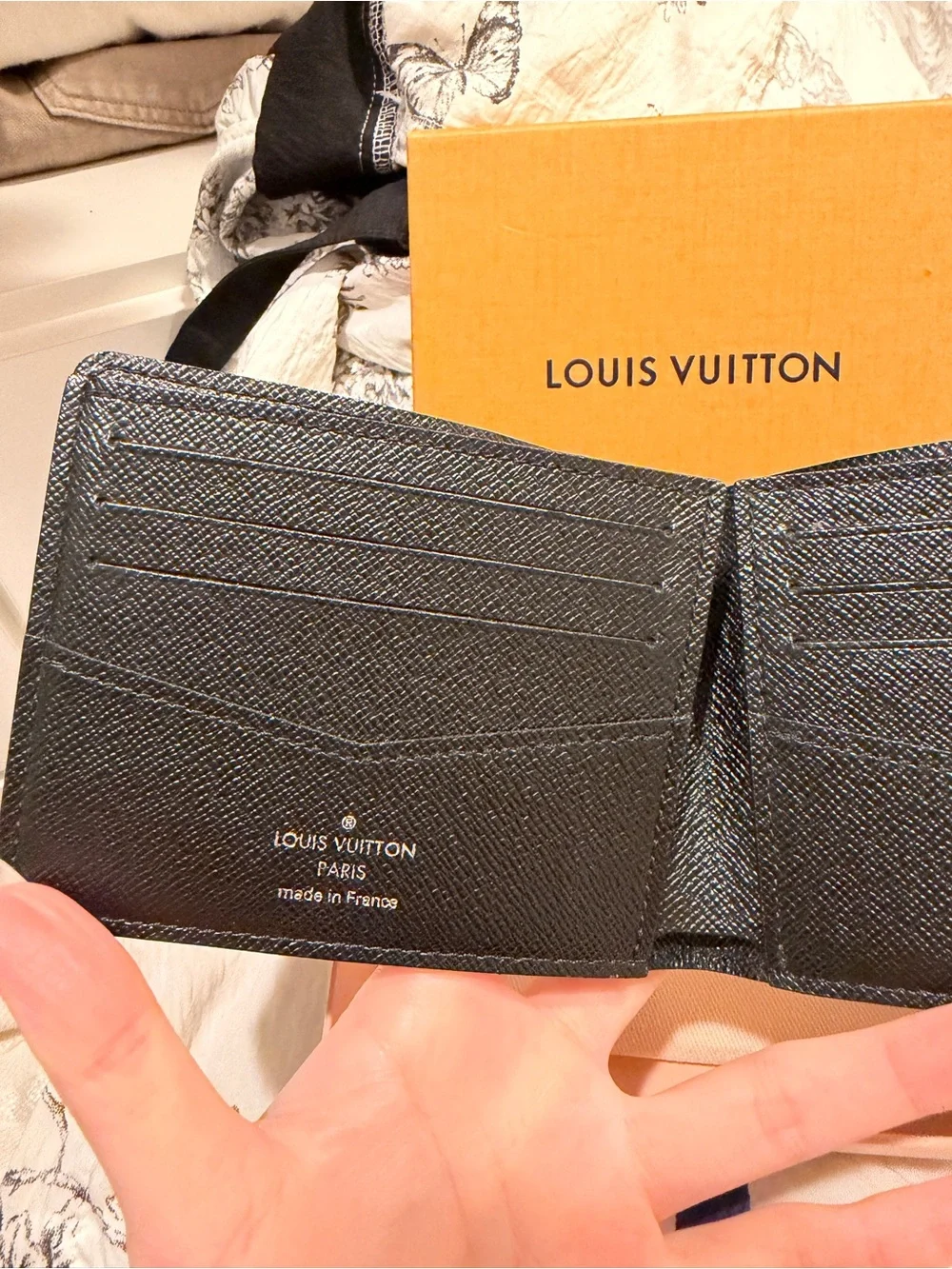 Louis Vuitton Black Textured Leather Money Clip Wallet
